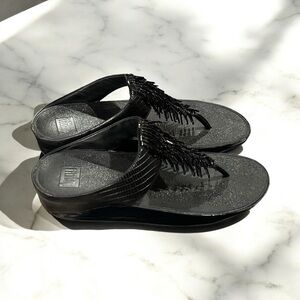 Fitflop Rumba Black Fringe Sandals